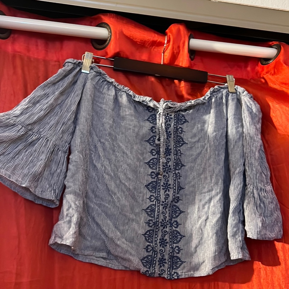 Blue and white strip shirt with bell sleeves, by be cool